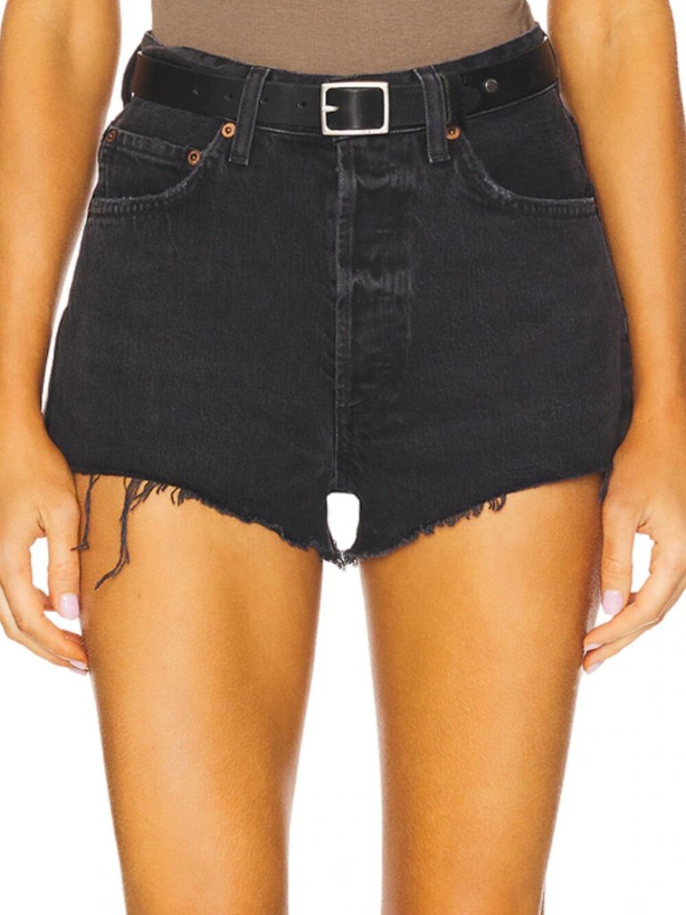 🌟 AGOLDE 🌟 RILEY ORGANIC COTTON DENIM CUT OFF JORTS JEAN SHORTS BLACK SZ 24